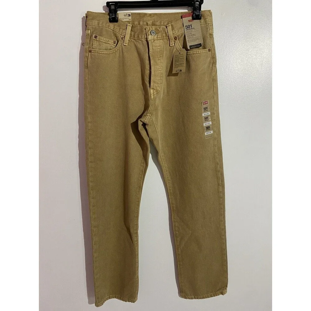 Levis 501 Jeans Mens 29x30 Original‎ Button Fly Mustard Brown Straight Cowboy